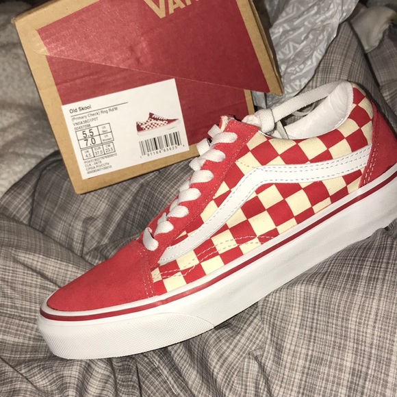 red checkered old skool vans